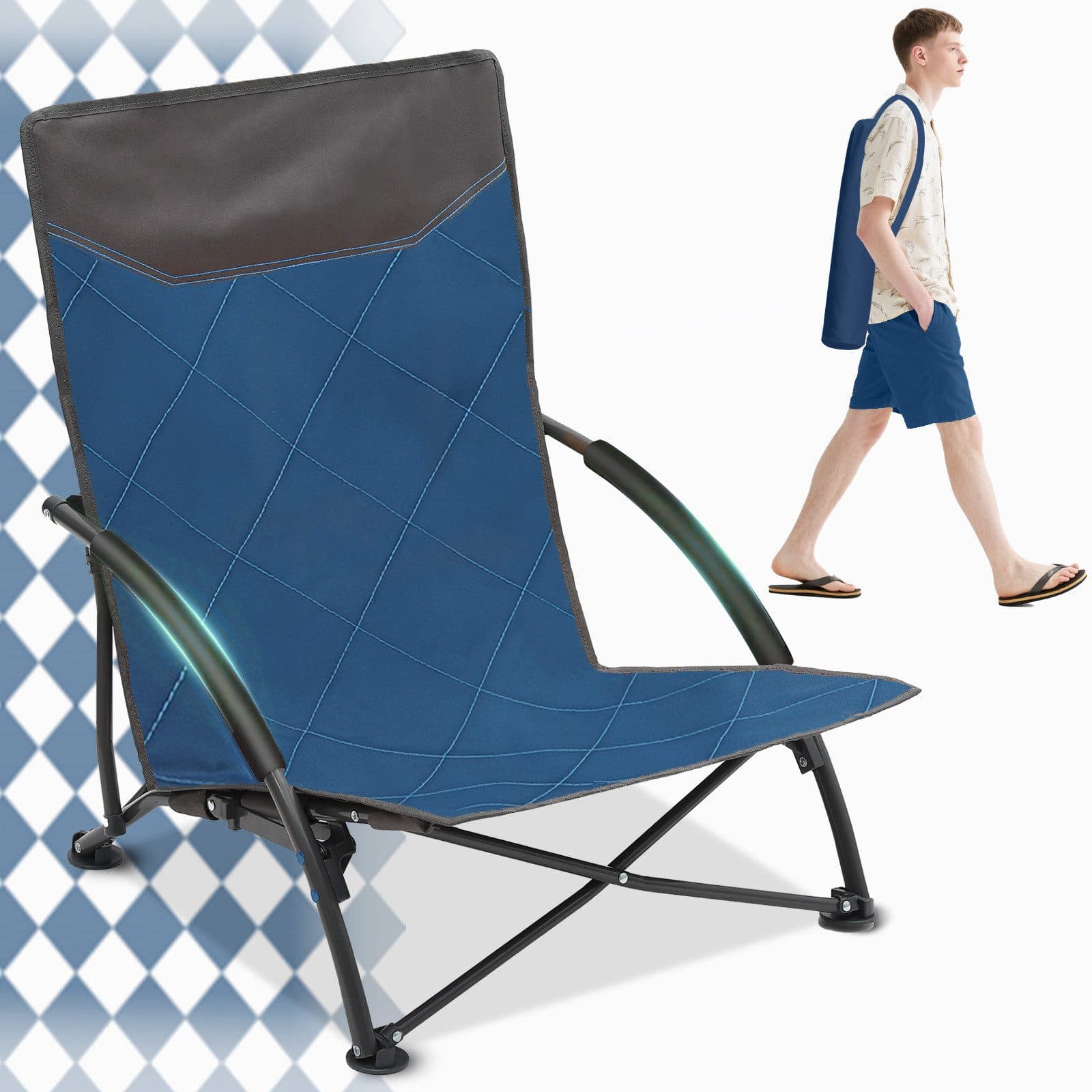 Sekey Klappstuhl Strandliegestuhl Blau Klappbar mit Tragetasche - Bild 2