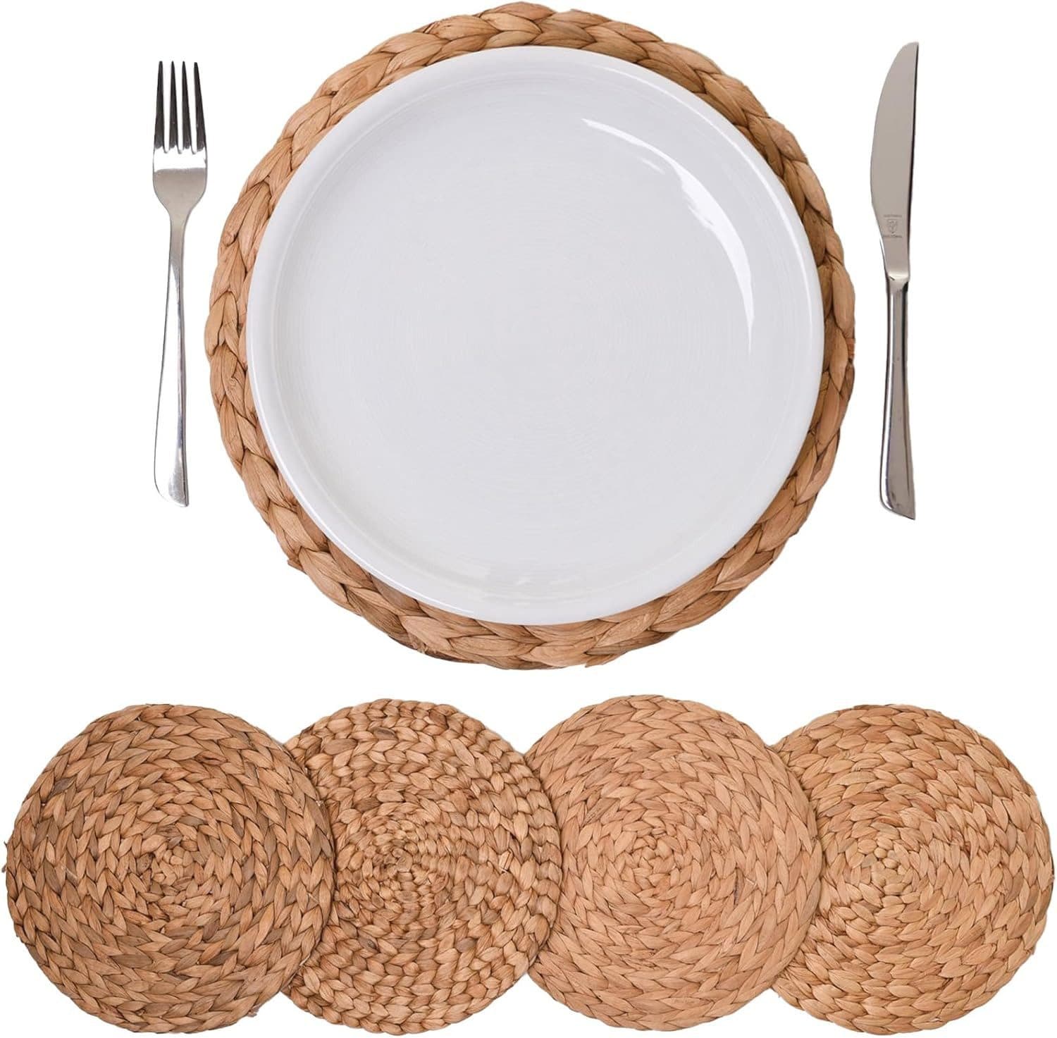 VIVANNO Platzset Wasserhyazinthe ILANA Rund Beige 4er Set - Bild 2