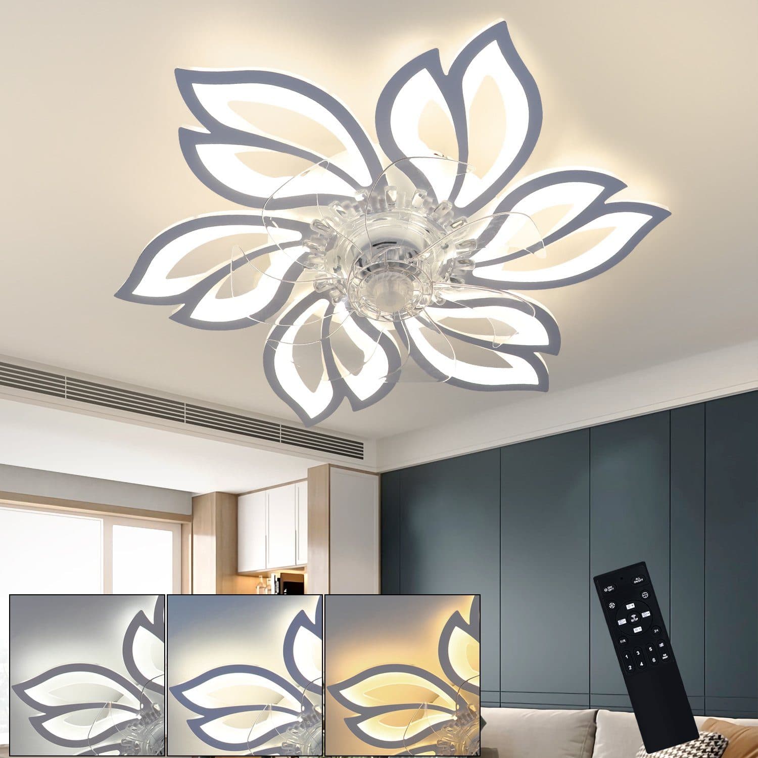 Nettlife Deckenventilator mit Licht und Fernbedienung Leise +Timer 66CM Kreativer 6 Lichter - Bild 2