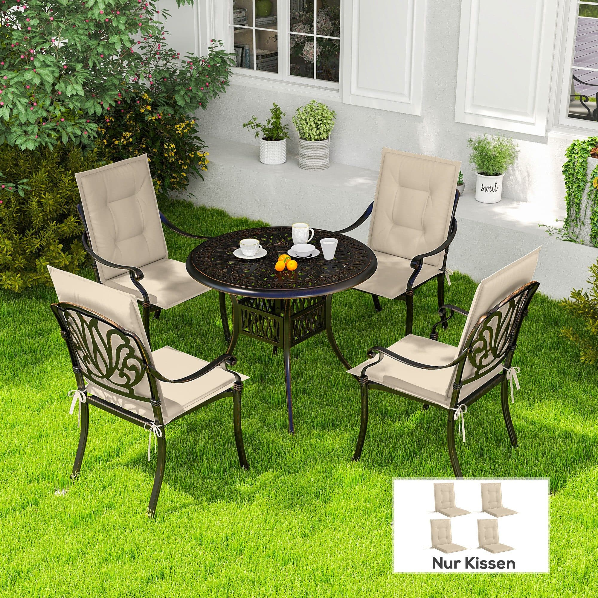 Outsunny Sitzkissen 4er Set Beige mit Bändern für Gartenmöbel - Bild 2