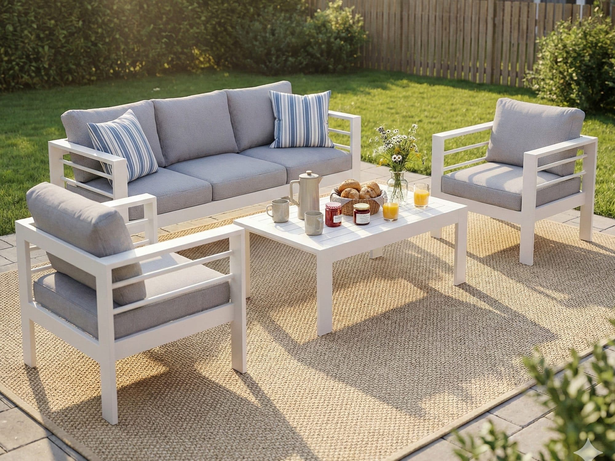 MeXo Gartenlounge-Set XXL Aluminium Outdoor weiß 5-tlg. - Bild 2