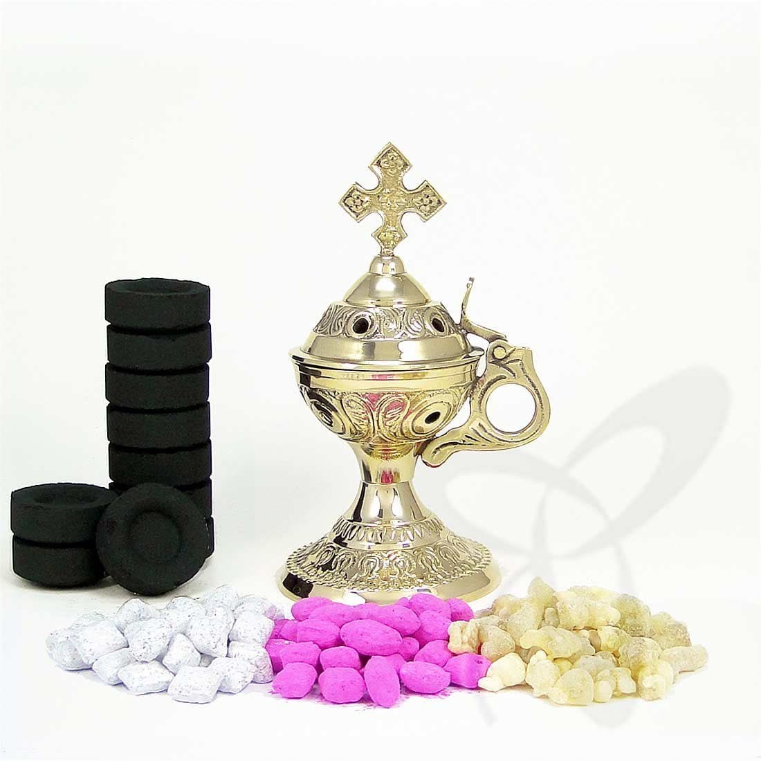 NKlaus Räucherschale 2933 Stand-Weihrauch-Gefäß mit Griff Messing