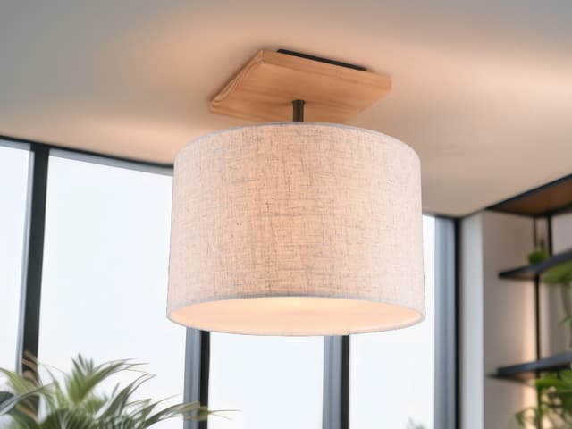 Trio Leuchten LED Deckenleuchte Holz & Stoff Warmweiß Dimmbar