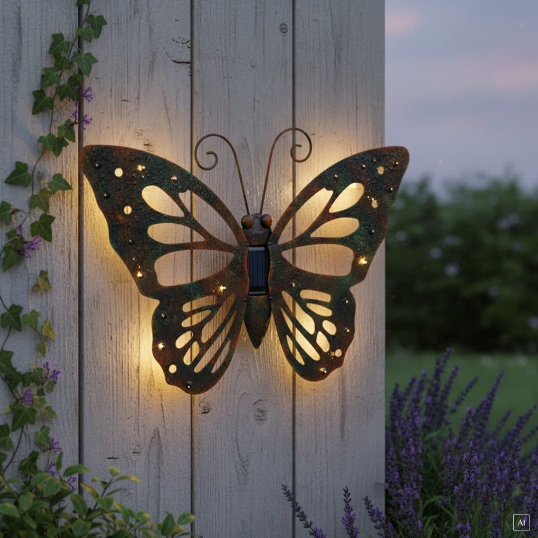 abc HOME Gartenfigur Wanddeko Schmetterling mit Solarpanel und LED - Bild 2