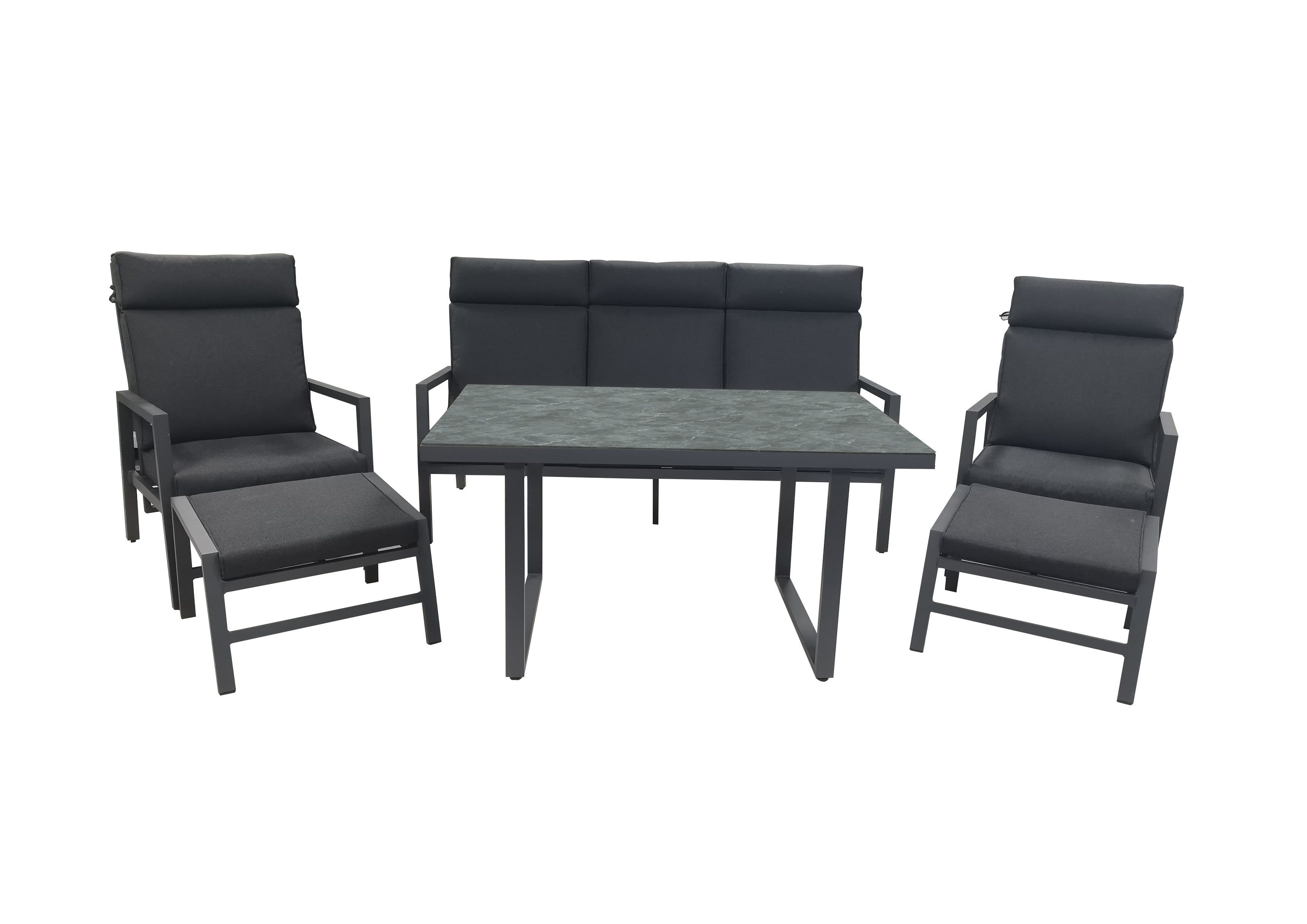 Greemotion Sitzgruppe Canberra Aluminium 6-tlg. mit Hocker