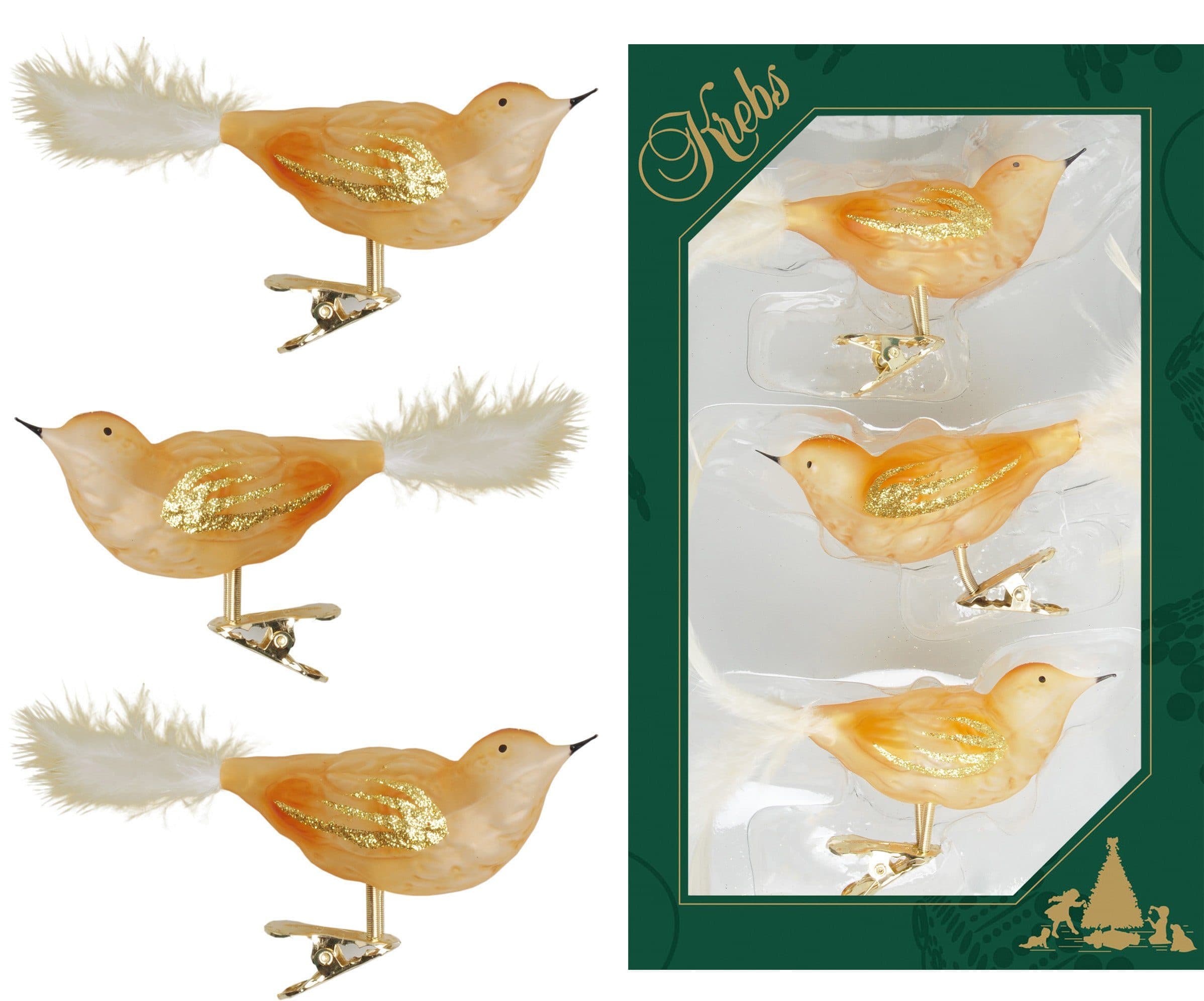 Krebs Glas Lauscha Weihnachtsbaumschmuck 3-tlg. Vogelsortiment 11 cm - Bild 2