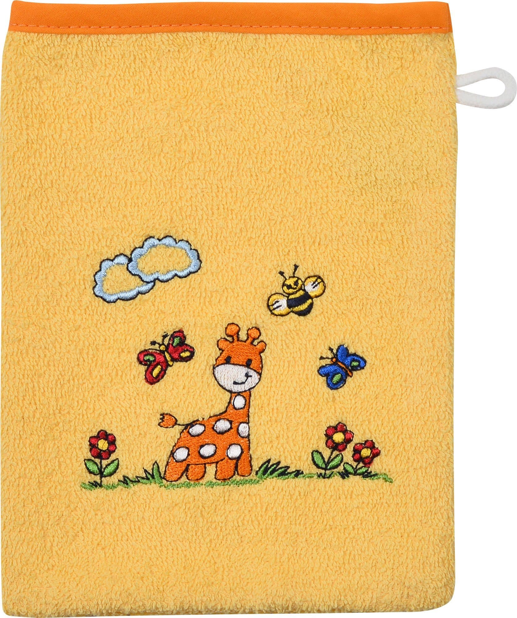 Wörner Kinder-Waschhandschuh Giraffe Walk-Frottier Gelb