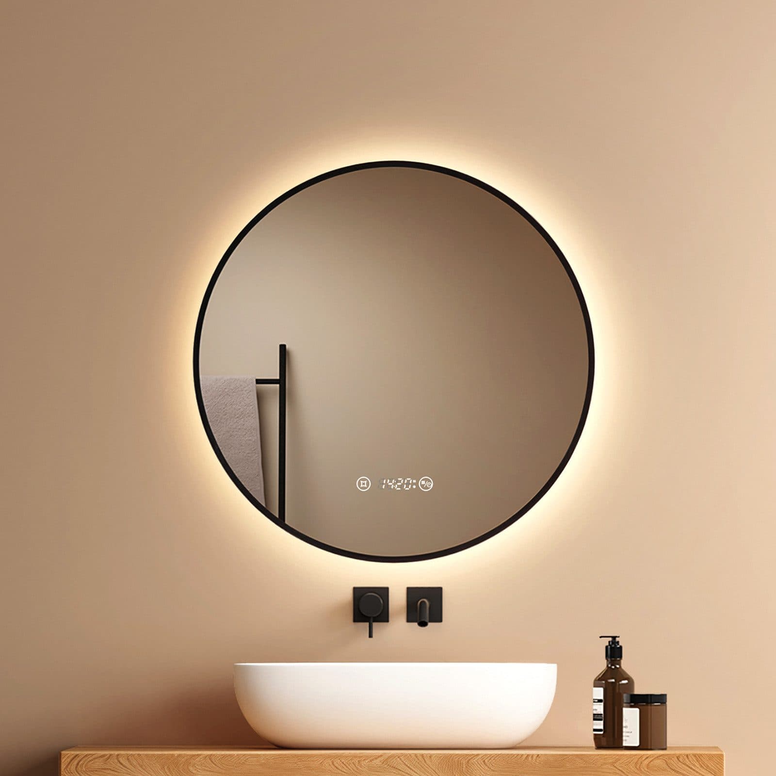 EMKE LED Badspiegel mit Beleuchtung & Touchschalter Schwarz/Gold - Bild 2