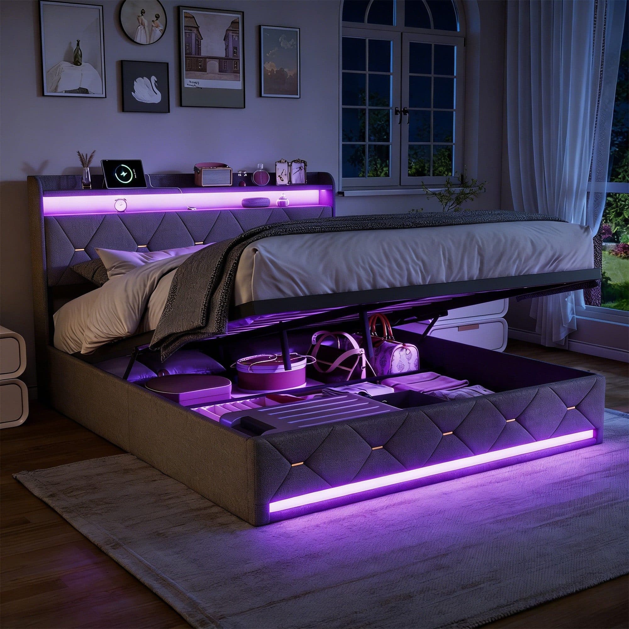 Gdood LED Polsterbett mit Stauraum und kabellosem Laden - Bild 2