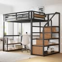 Flieks Hochbett Metallbett Schwarz mit Stauraumtreppe und Schreibtisch Bild 2