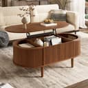 Merax Couchtisch oval mit Lift-Top & Stauraum Walnuss Bild 2