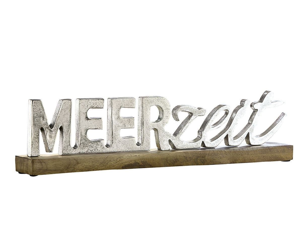 GILDE Dekoobjekt „Meerzeit“ 48236 – Holzskulptur Mangoholz Aluminium