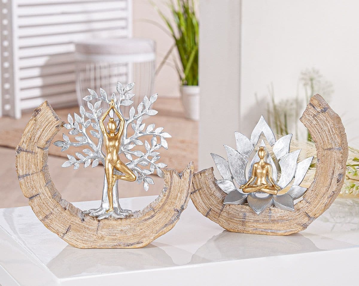GILDE Yoga Skulpturen Set Namaste Baum & Lotus Gold Silber - Bild 2