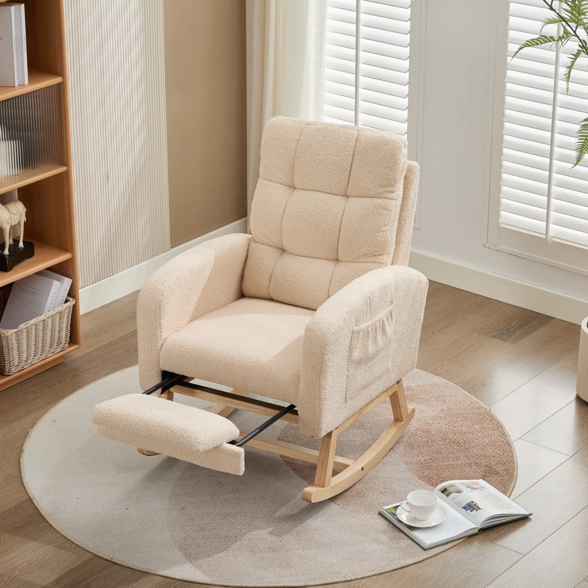 REDOM Schaukelstuhl Beige Teddyfleece-Bezug Relaxsessel - Bild 2