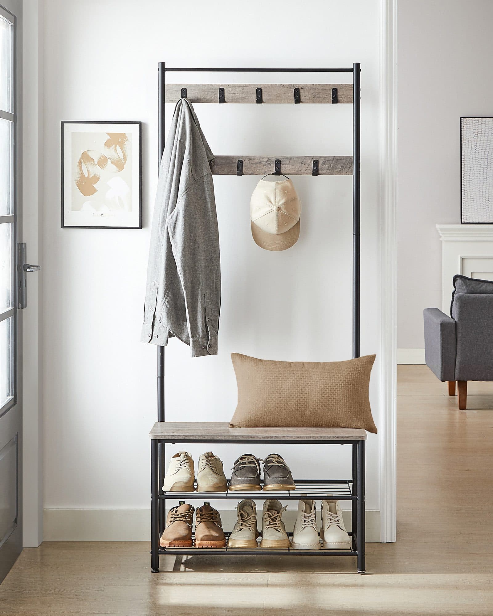 VASAGLE Garderobenständer 3-in-1 Design mit Schuhbank Stahl 32 x 70 x 175 cm - Bild 2