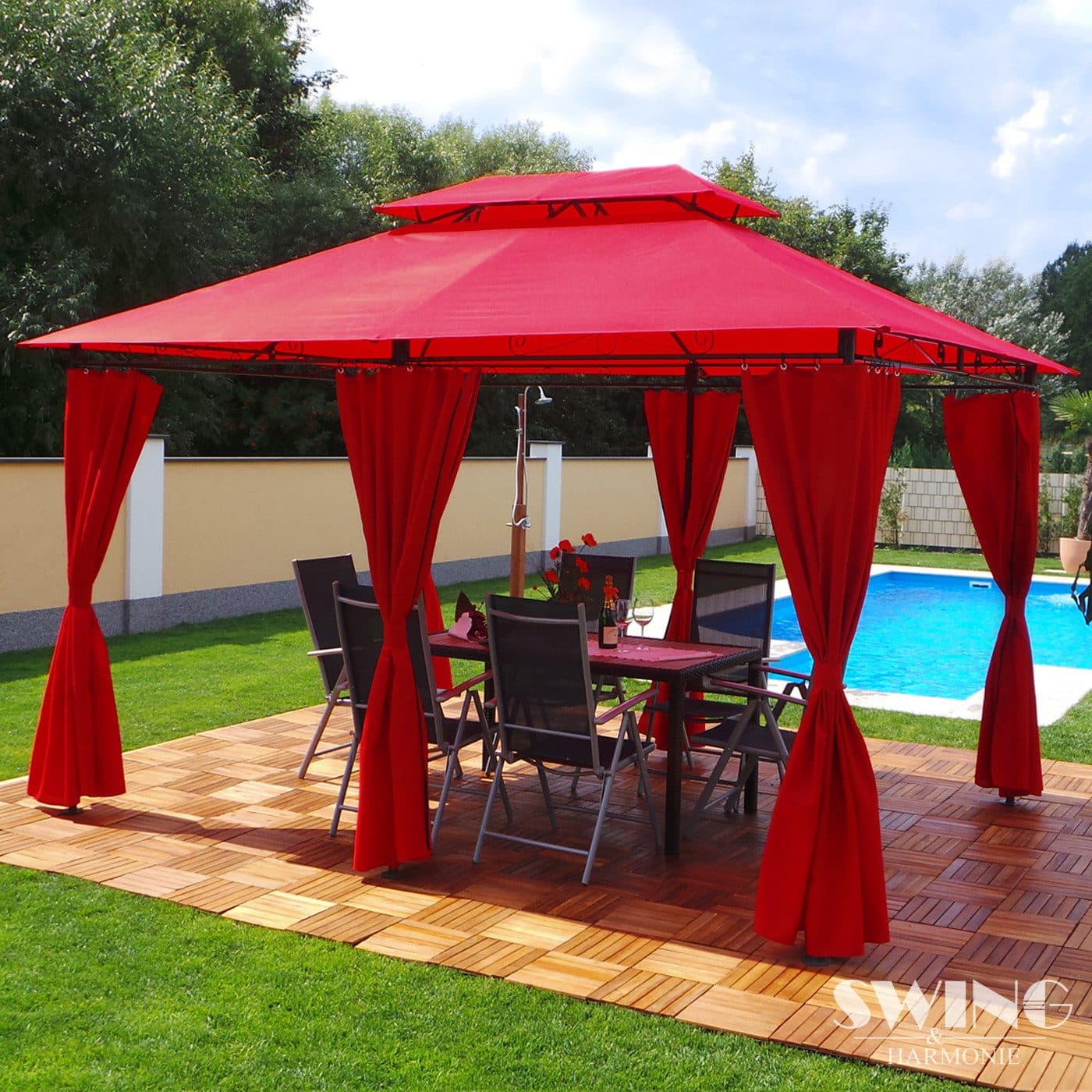Swing&Harmonie Luxus LED Pavillon 3x4m Rot mit Solarmodul - Bild 2