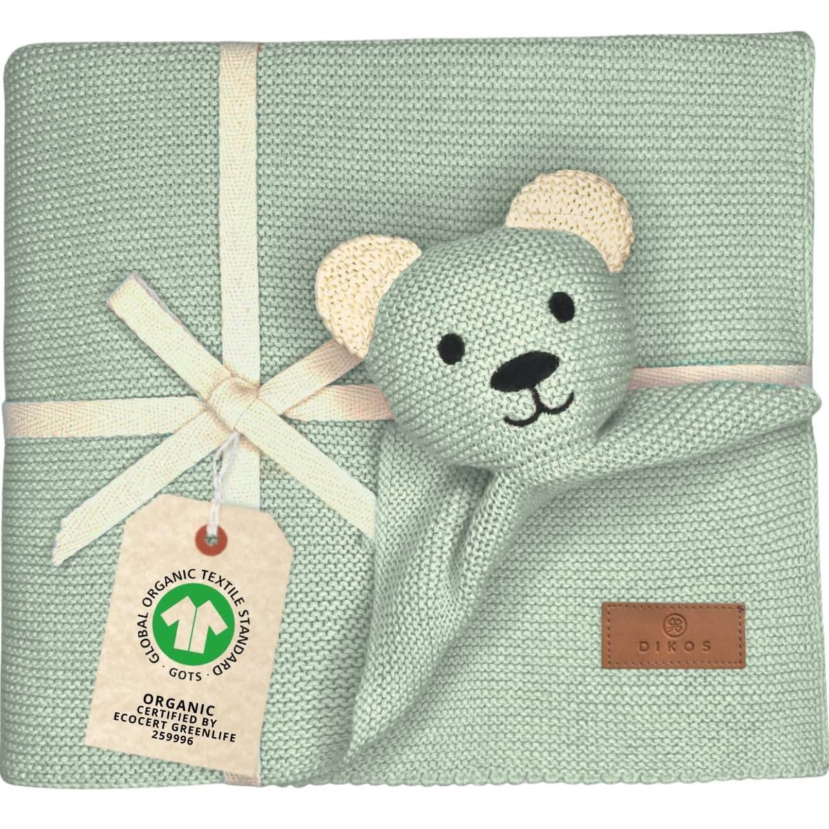 DIKOS Babydecke mit Schmuse-Bär 100% Bio Baumwolle Geschenkset - Bild 2