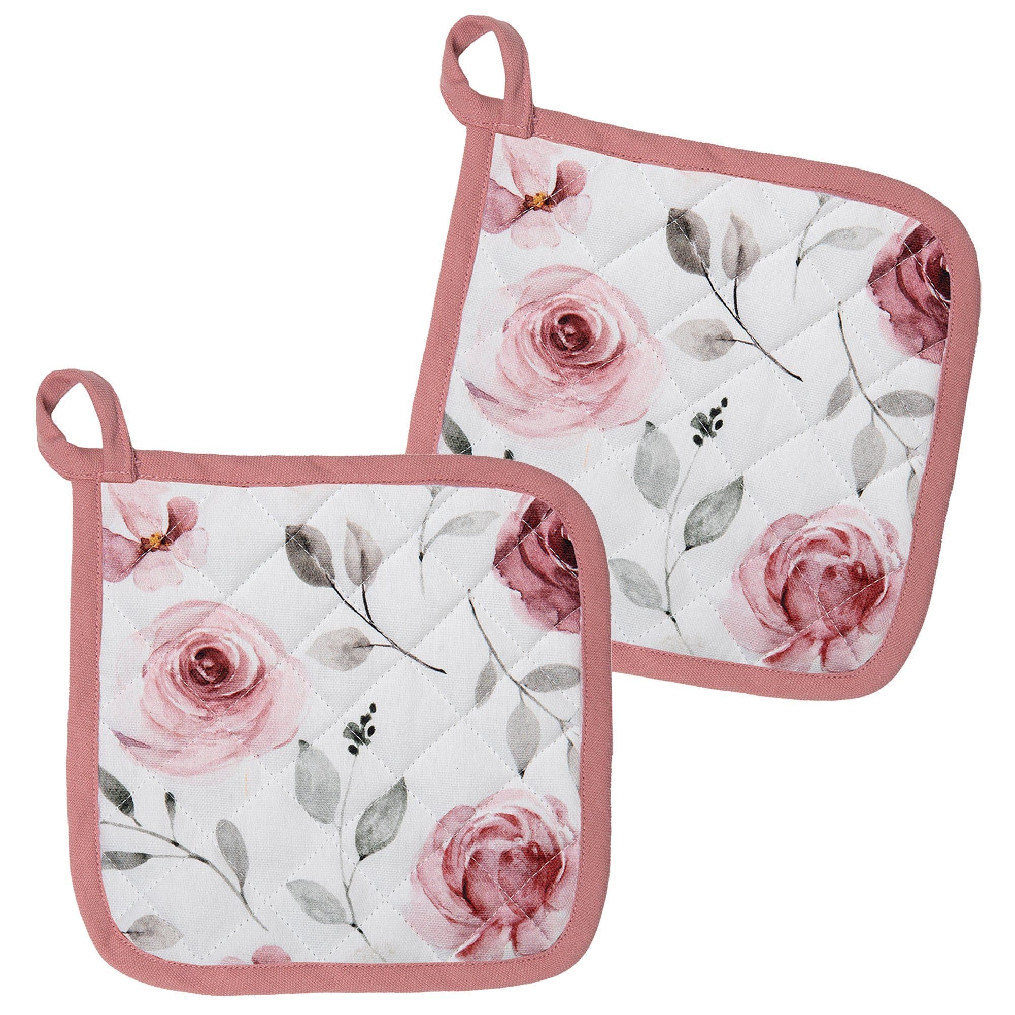 Clayre & Eef Topflappen Set Rustic Rose 2-tlg. Rosa/Weiß - Bild 2