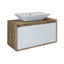 Roomart Badmöbel-Set ATLANTIC 85 cm Weiß-Eiche mit Keramik-Aufsatzbecken Bild 2