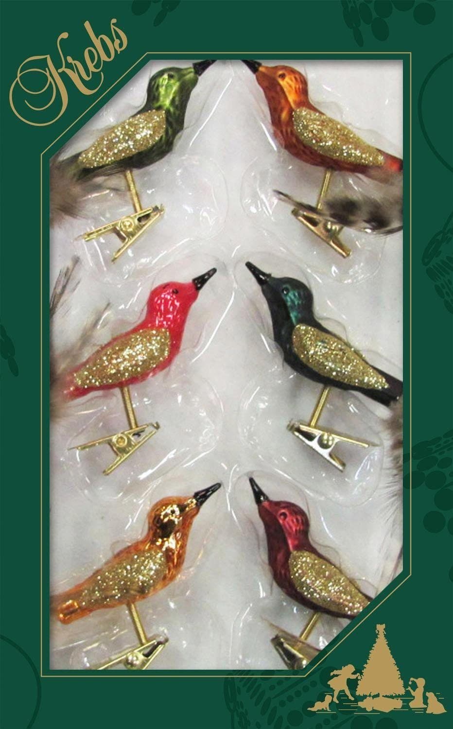 Krebs Glas Lauscha Weihnachtsbaumklammer Minivögel 6-tlg Bunt Glas - Bild 2