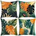 Refttenw Kissenbezüge 4er Set Tropische Blätter Grün Orange Beige 45x45 cm Bild 2