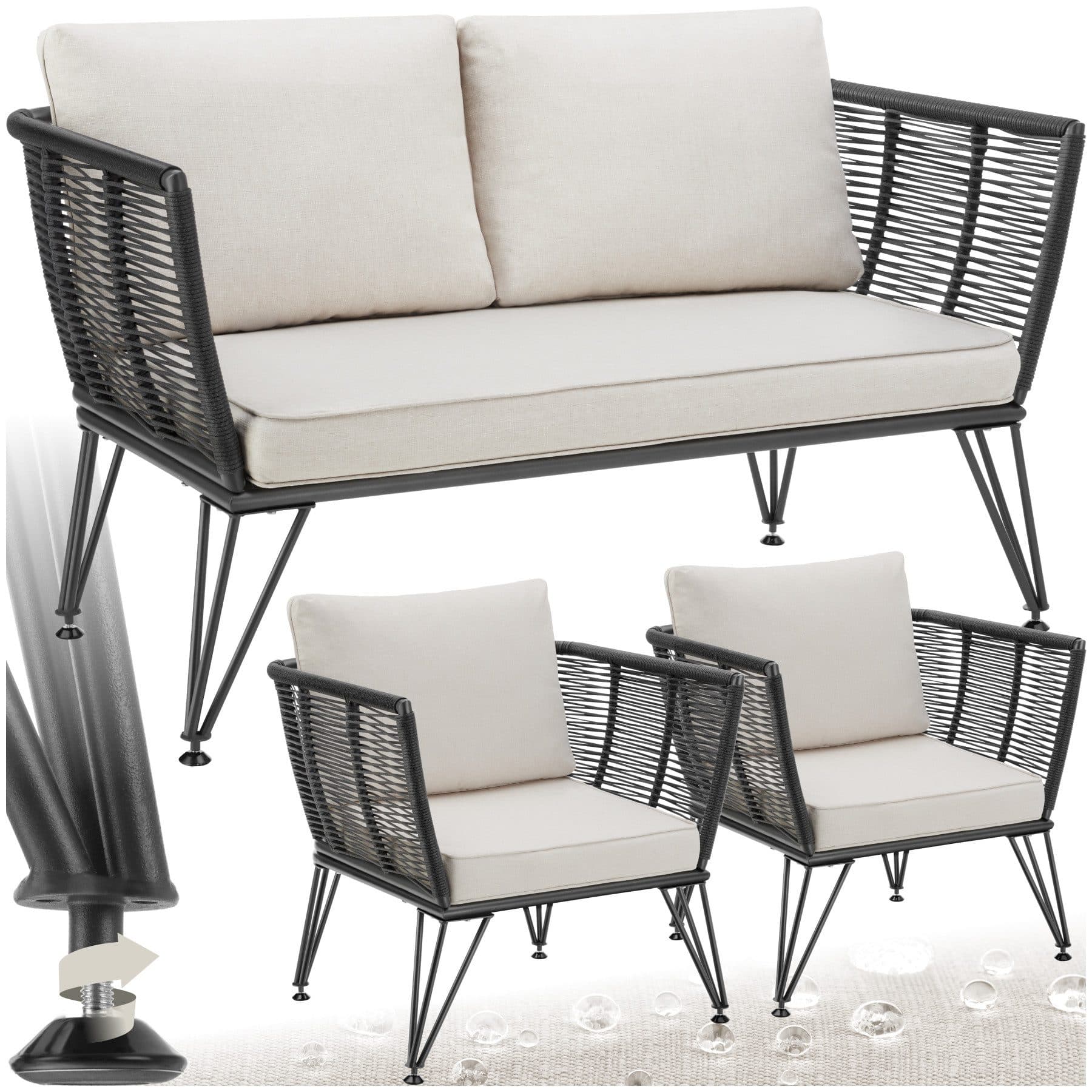 tectake Garten-Loungeset 3-tlg. Wetterfest Polyrattan - Bild 2
