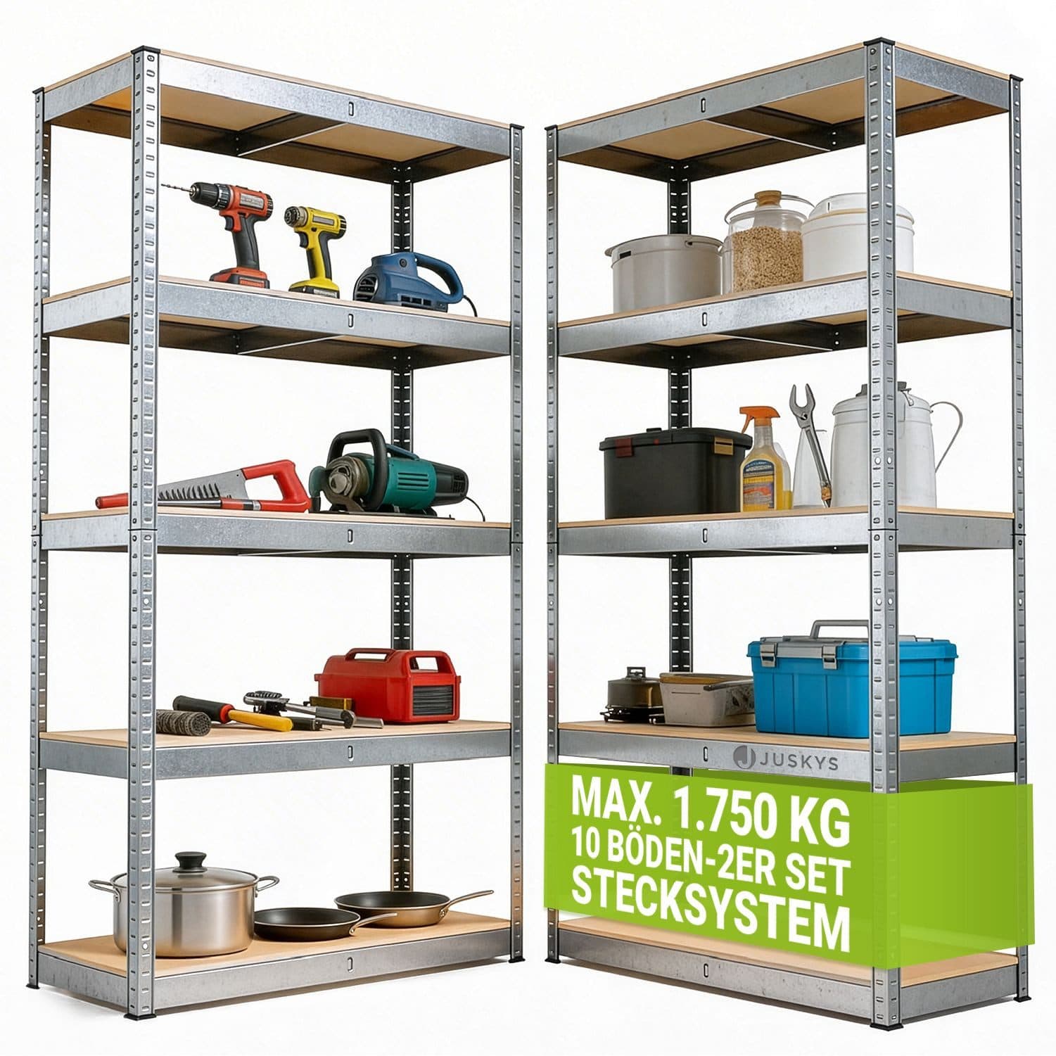 Juskys Schwerlastregal Basic 2-tlg. Verzinktes Metallregal mit 10 Böden - Bild 2