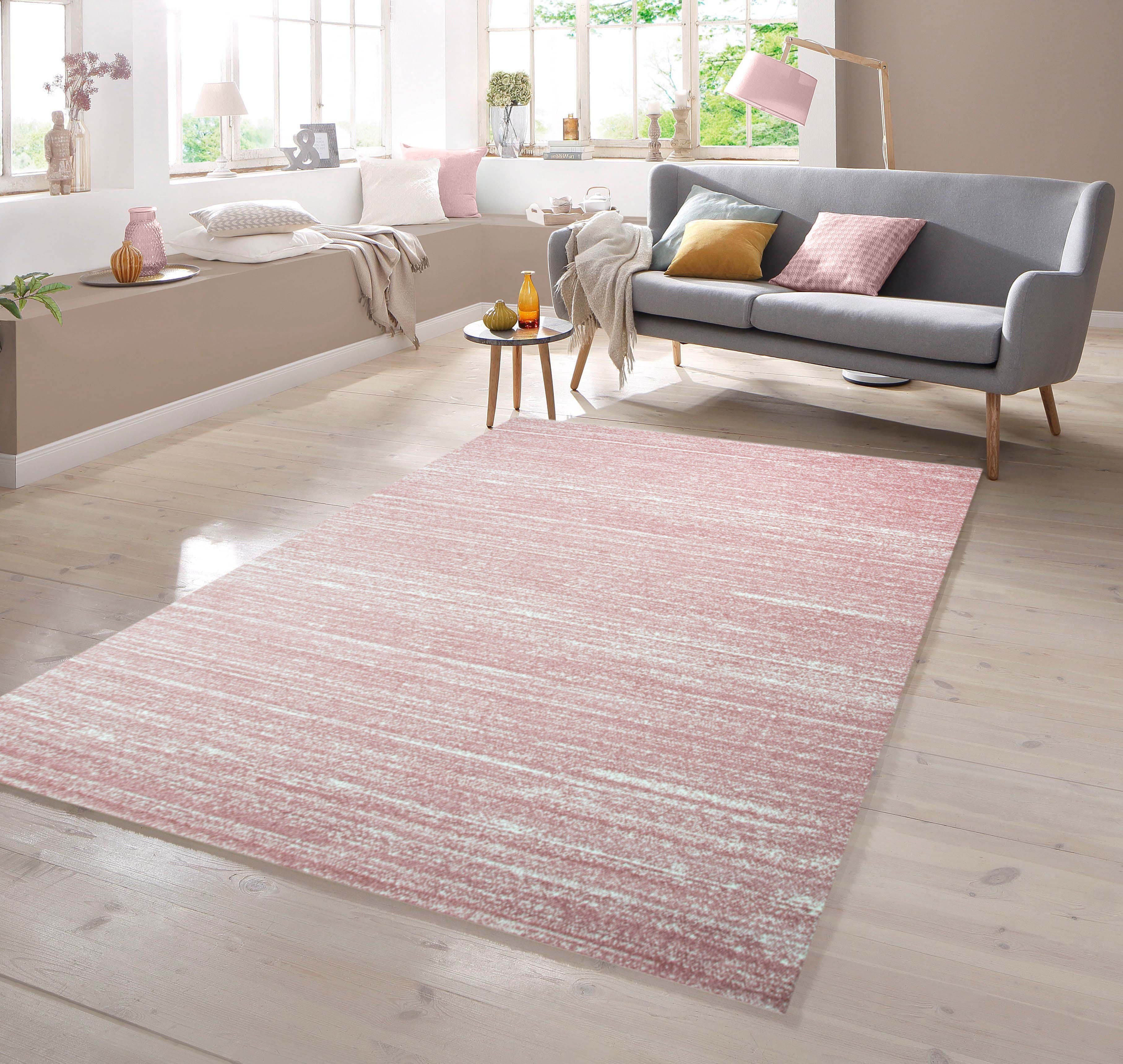 TeppichHome24 Teppich Kurzflor Uni Rosa Creme Rechteckig - Bild 2