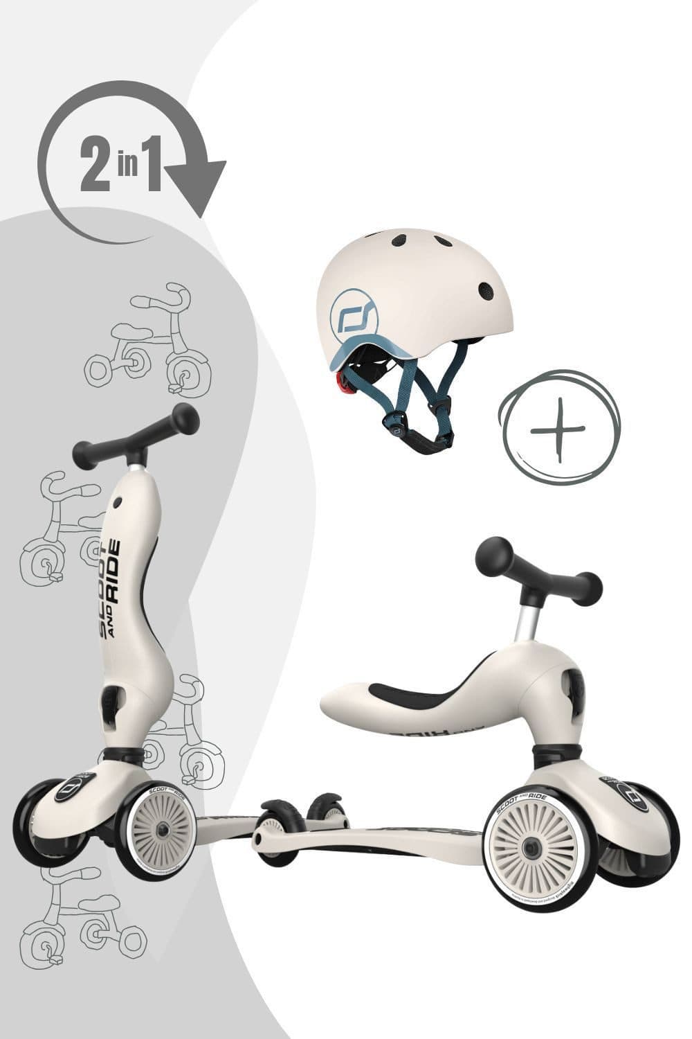 Scoot and Ride Highwaykick 1 2-in-1 Rutscherfahrzeug mit Helm Grau - Bild 2