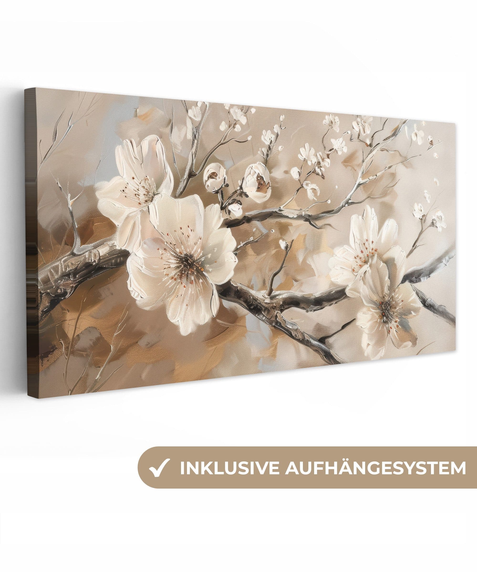 OneMillionCanvasses Leinwandbild Blumen Panorama Beige 40x20 cm - Bild 2