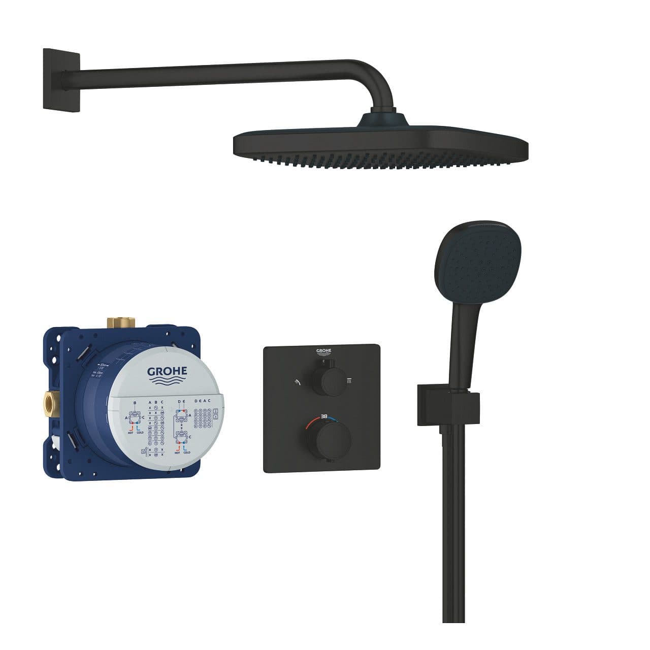GROHE Precision Thermostat Duschsystem Schwarz Matt 25 cm Kopfbrause