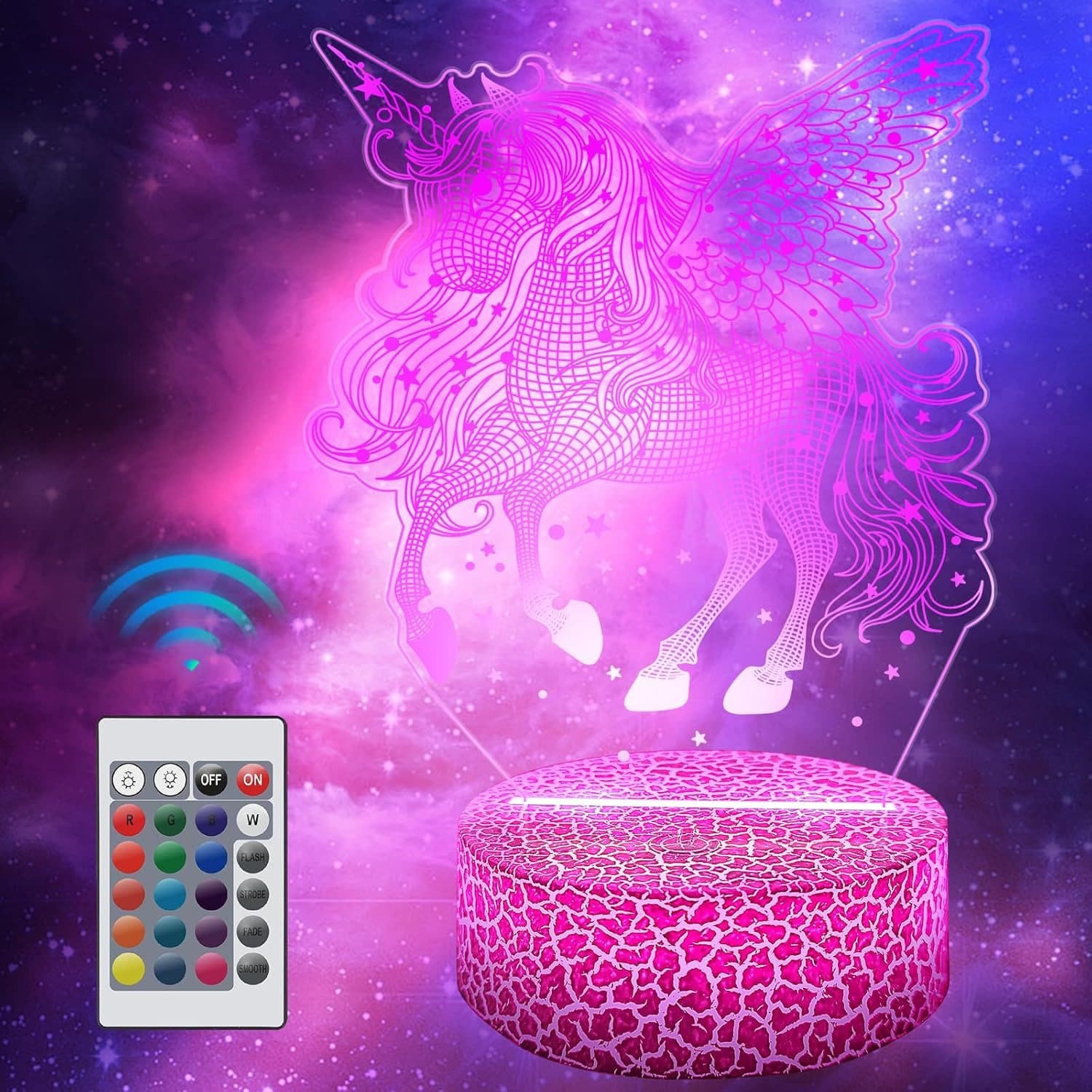 LA CUTE LED Nachtlicht Einhorn 3D-Effekt mit Fernbedienung & 16 Farben - Bild 2