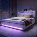 PXloue Polsterbett LED mit USB und Stauraum Beige Bild 2