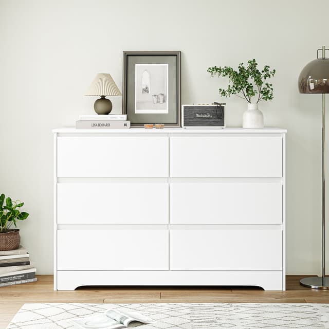 Homfa Weißes Sideboard mit 6 Schubladen für Schlafzimmer