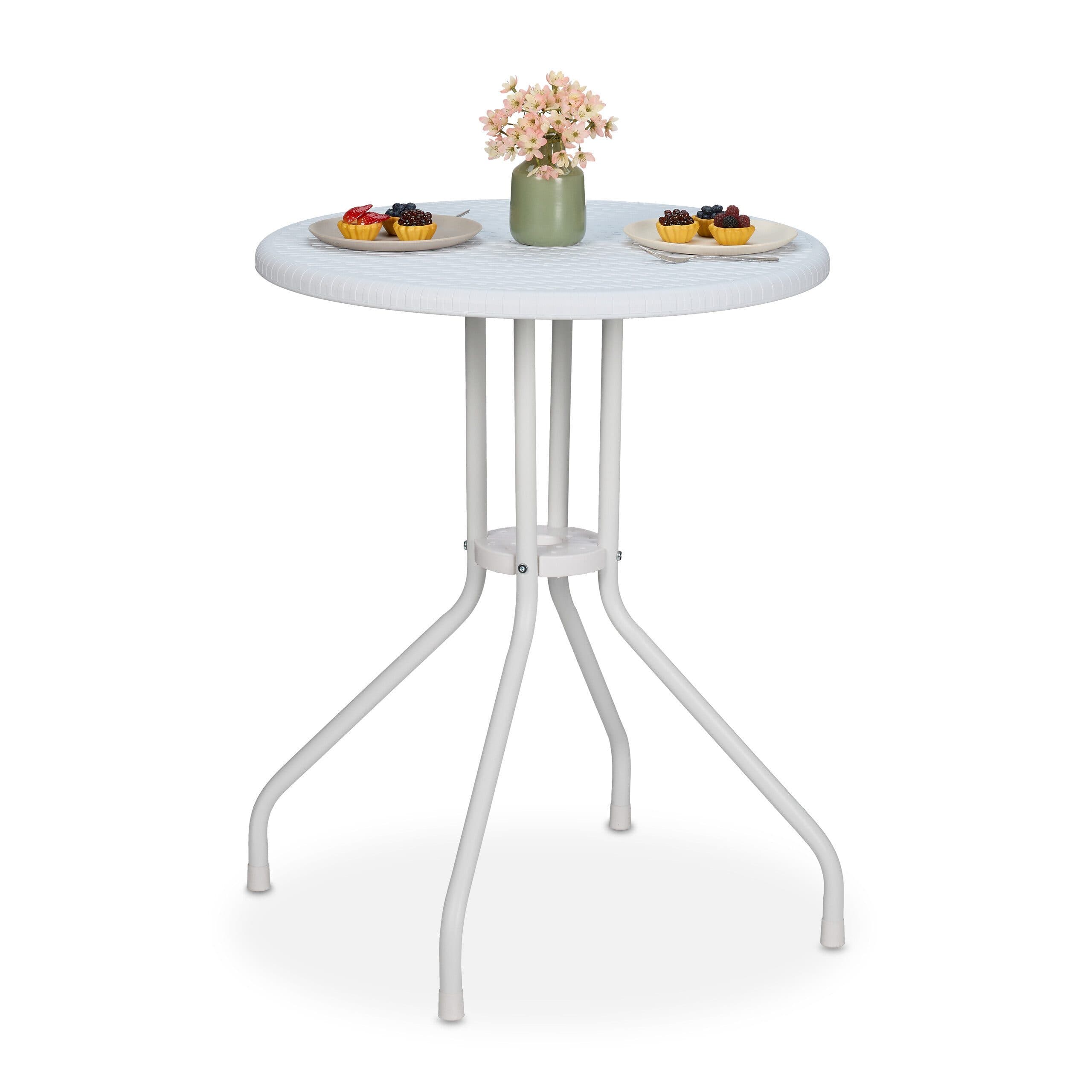 relaxdays Runder Gartentisch Rattanoptik Weiß Kunststoff - Bild 2