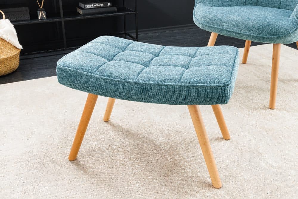 Riess Ambiente Hocker SCANDINAVIA Modern Blau Strukturstoff Massivholz-Beine - Bild 2