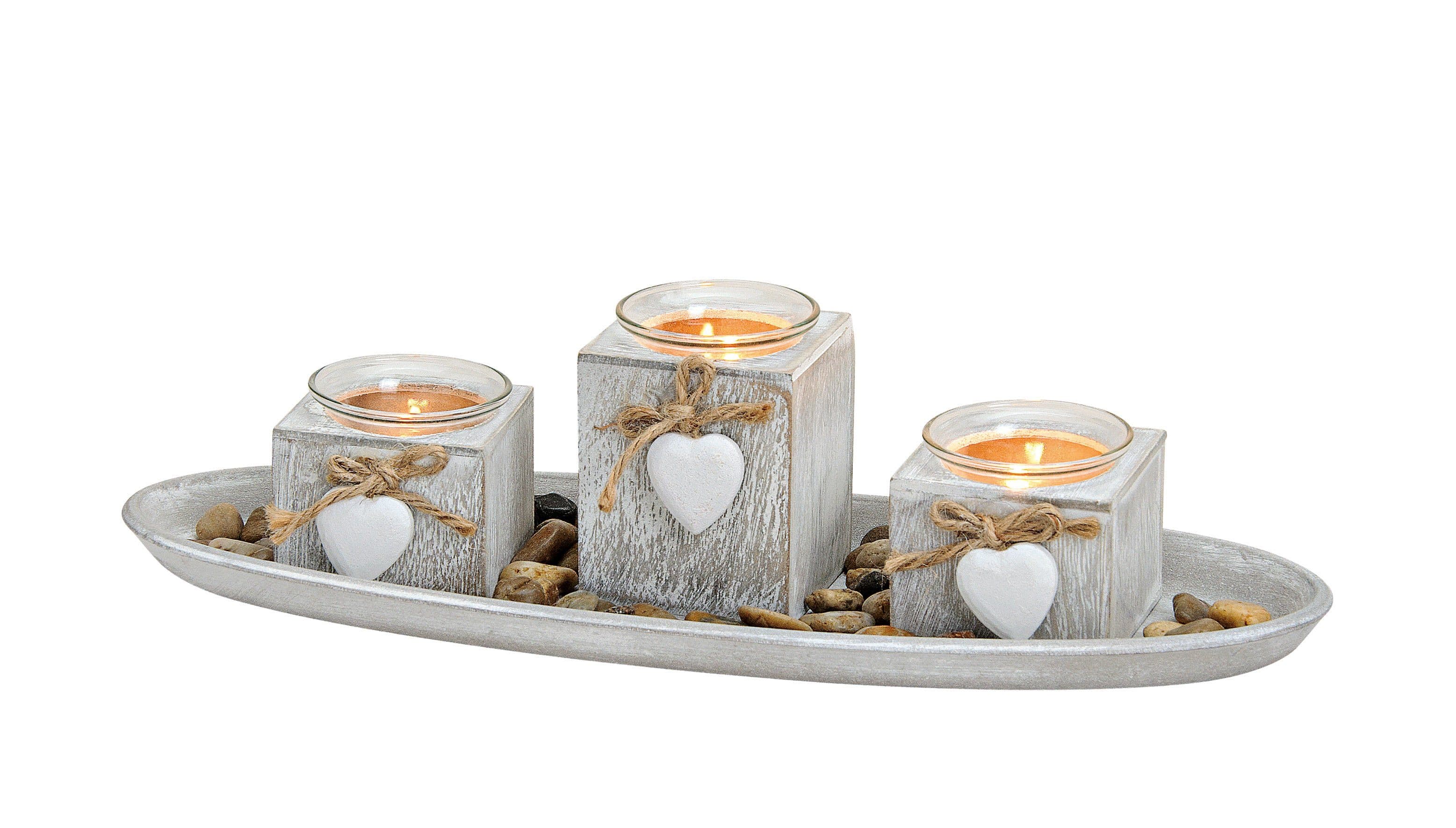 Spetebo Kerzentablett Teelichthalter Deko Set 8-teilig Shabby Weiß - Bild 2