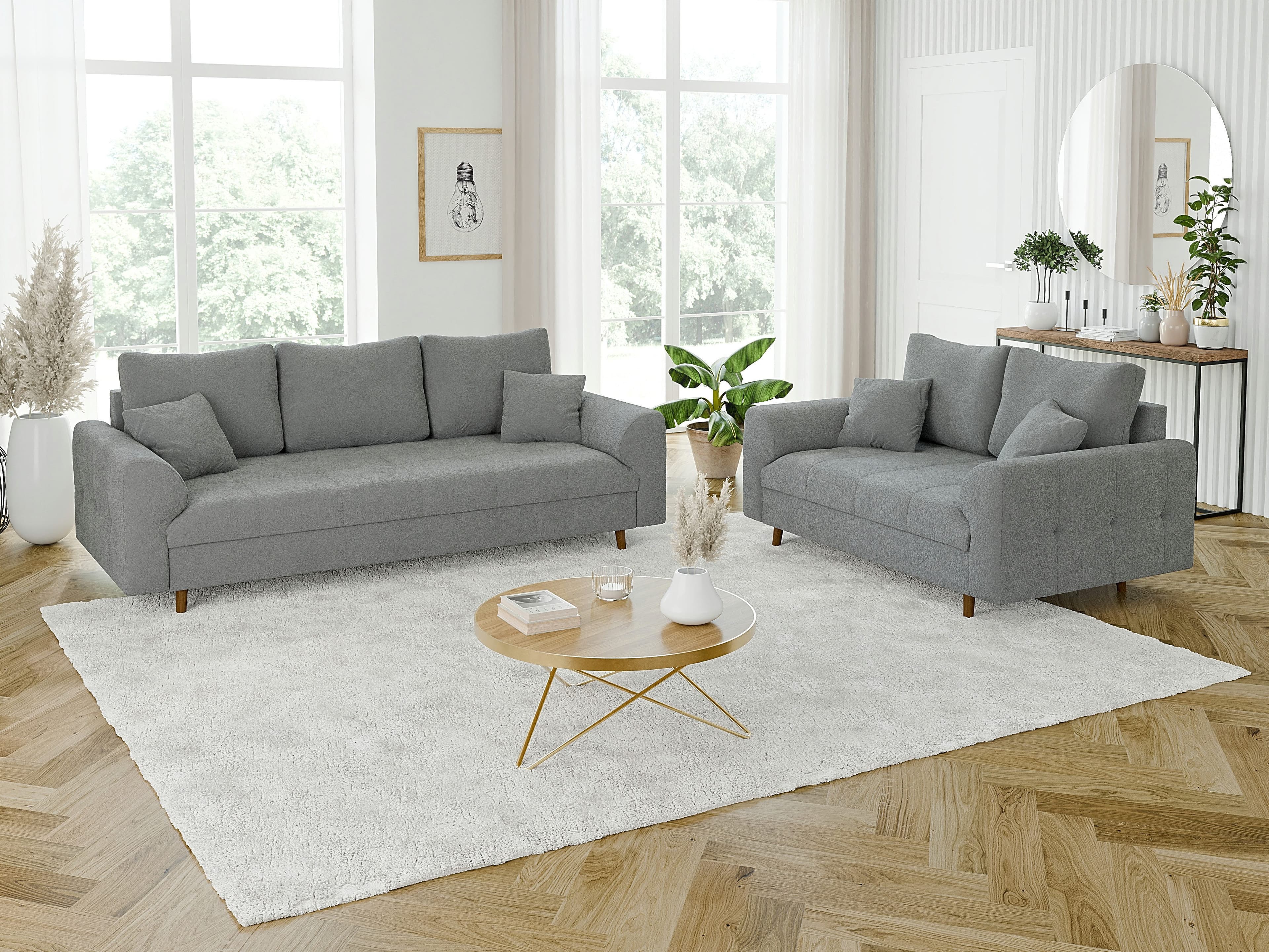 S-Style Möbel Polstergarnitur Leif 3+2 Skandinavisch Boucle Grau - Bild 2
