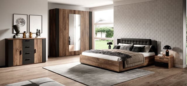 Helvetia Schlafzimmer-Set Sigma Braun Schwarz Spanplatte S0U4S0DS