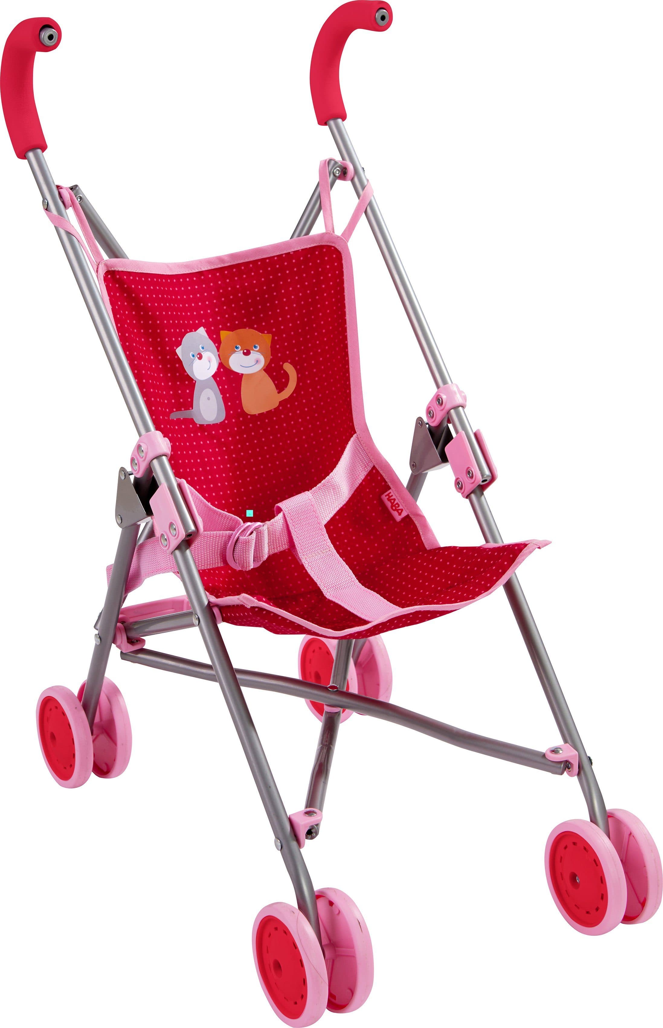 Haba Puppenbuggy Jule - Rot/Rosa mit Katzen-Motiv - Bild 2