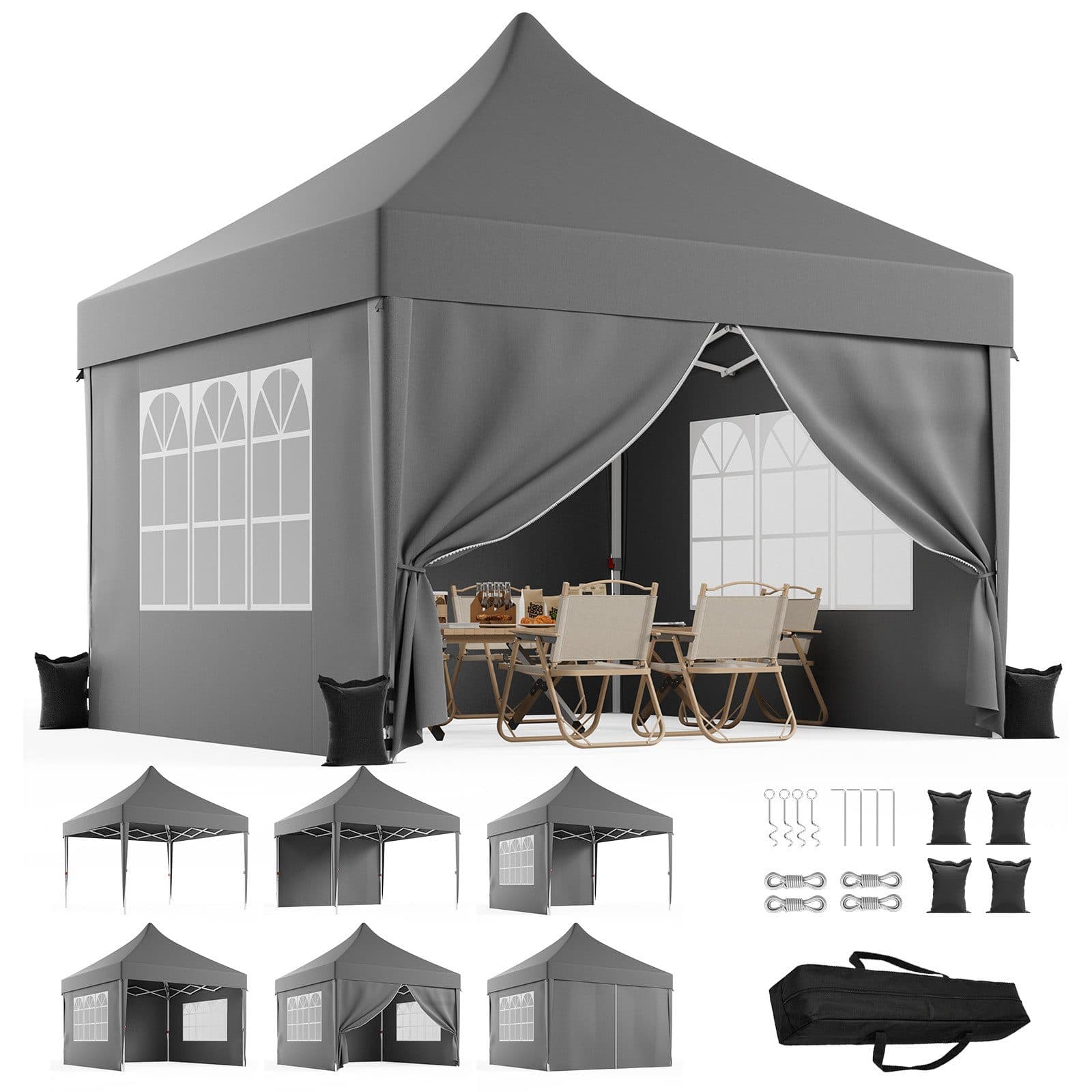 HOMALL Gartenpavillon 3x3m wasserabweisend stabil mit Seitenteilen - Bild 2