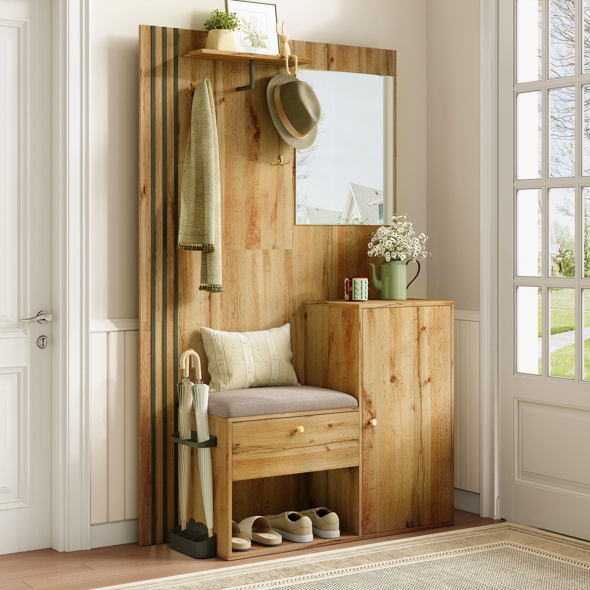 Merax Garderobe mit Spiegel und Sitzkissen - Bild 2
