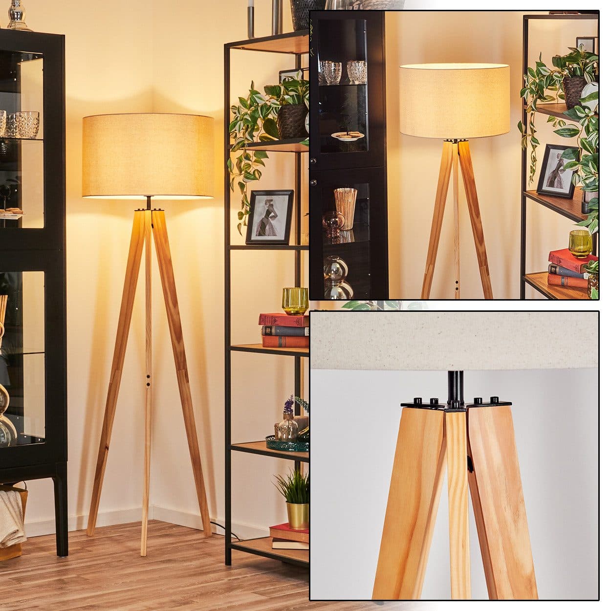 hofstein Stehlampe Boho-Design Holz Metall 50 cm 162 cm E27 - Bild 2