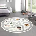 Carpetia Kinderteppich Runder Spielteppich mit Straßenmotiv Creme Bild 2