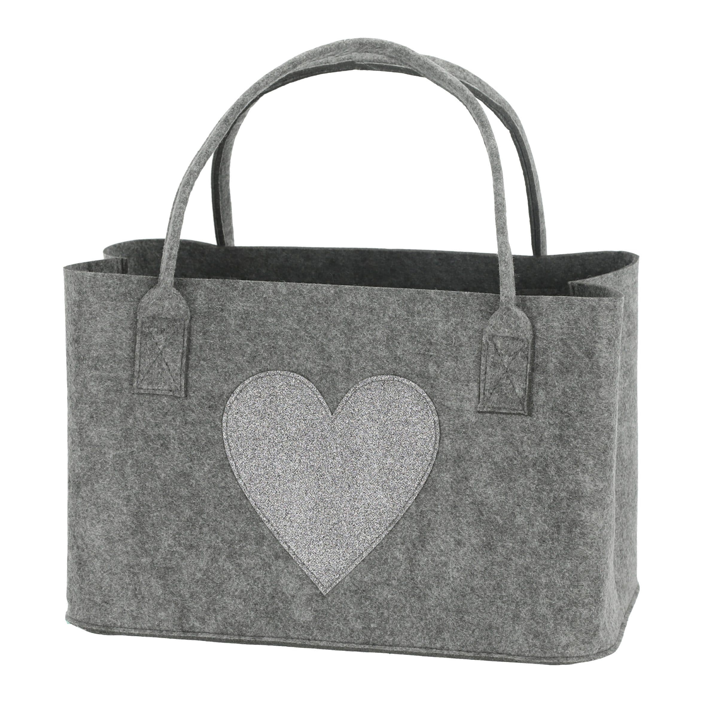 mucHome Aufbewahrungstasche Filztasche mit Glitzer-Herz Design, Grau oder Anthrazit