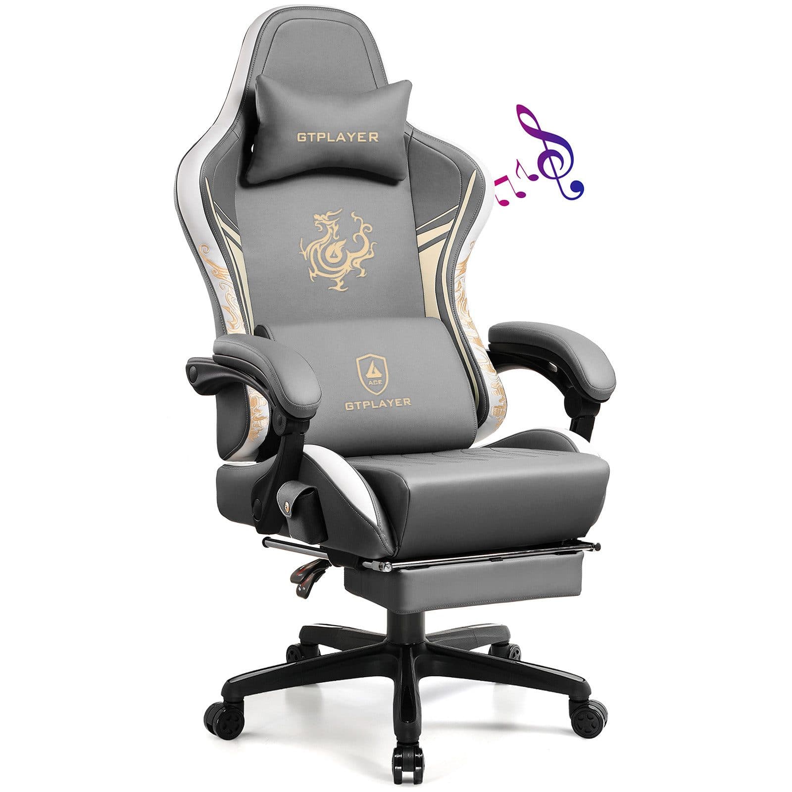 GTPLAYER Gaming-Stuhl Grau mit Bluetooth-Lautsprechern und Fußstütze - Bild 2
