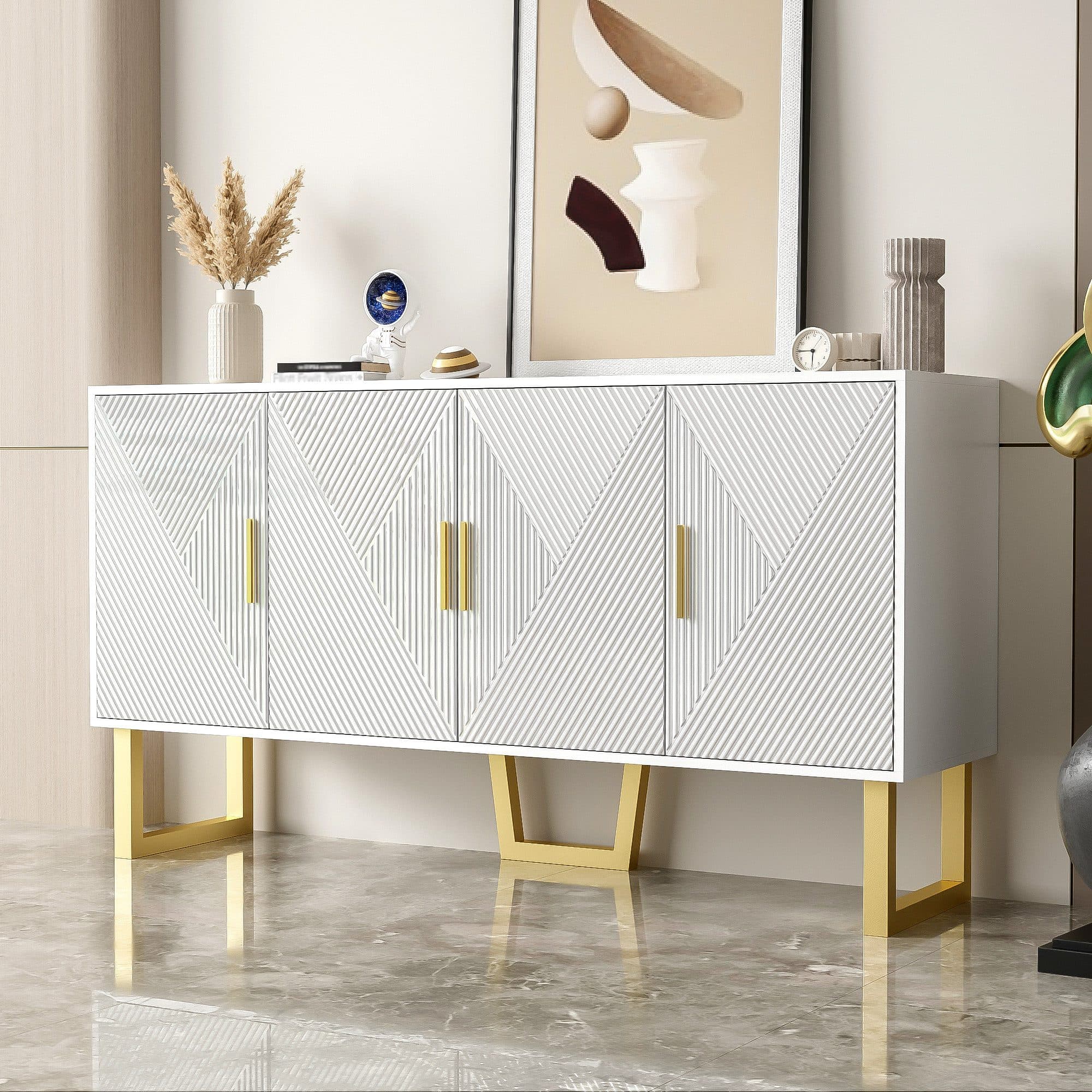 IDEASY Sideboard 4-Türen Hochglanz Goldgriffen Weiß - Bild 2