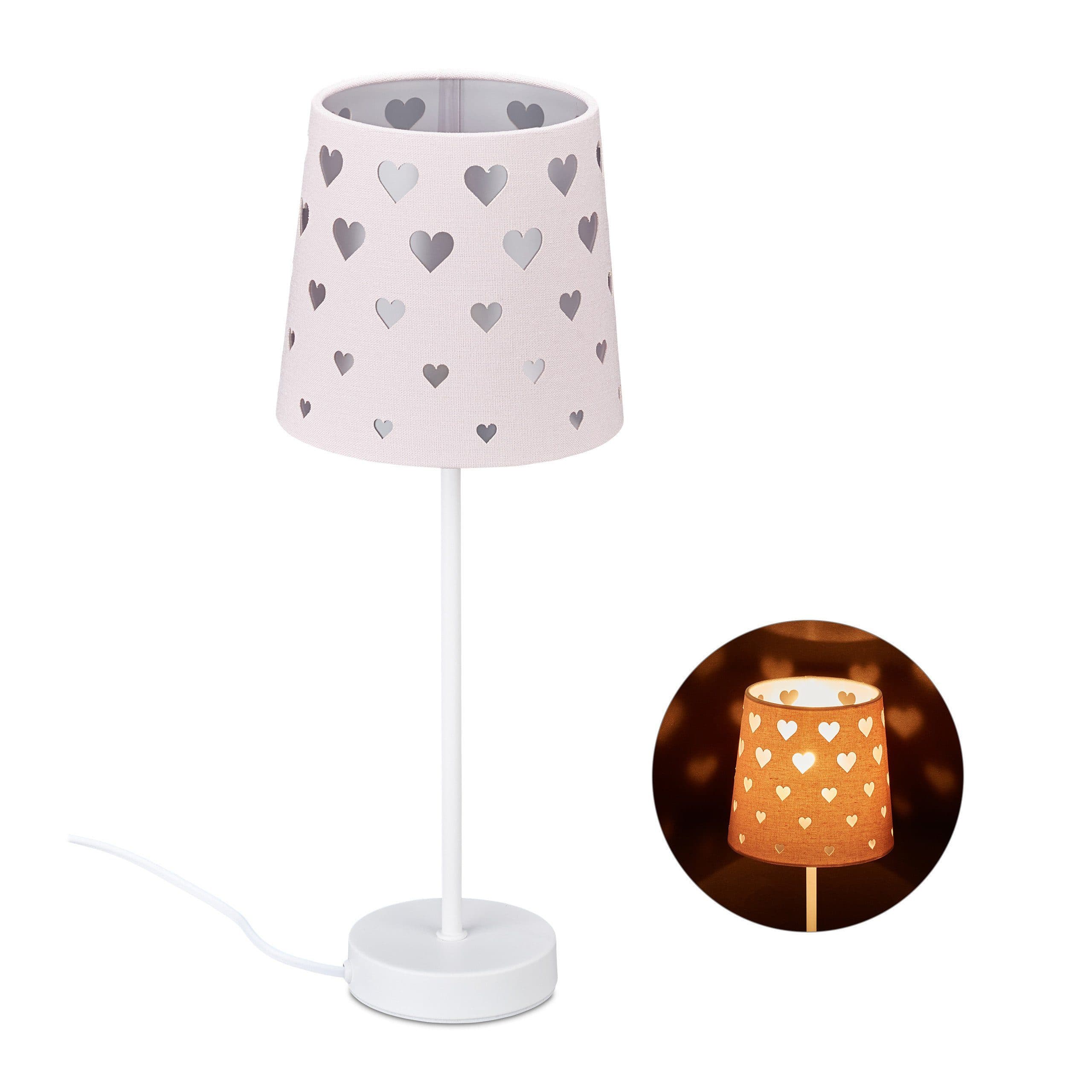 relaxdays Nachttischlampe Kinder Rosa mit Herz-Motiv Stoffschirm - Bild 2