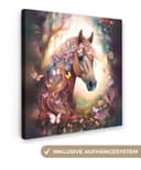 OneMillionCanvasses® Leinwandbild Pferd - Natur - Blumen - Schmetterlinge - Wald, Fotodruck Bild 2