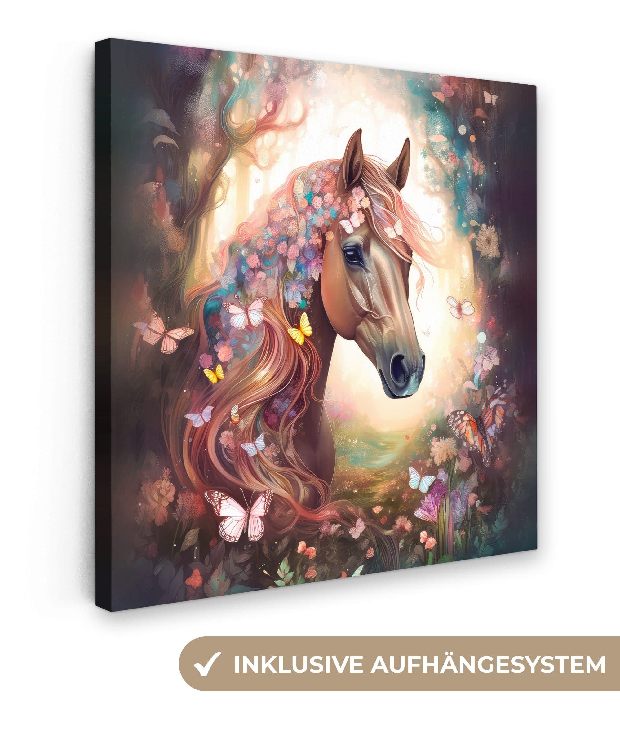 OneMillionCanvasses® Leinwandbild Pferd - Natur - Blumen - Schmetterlinge - Wald, Fotodruck - Bild 2